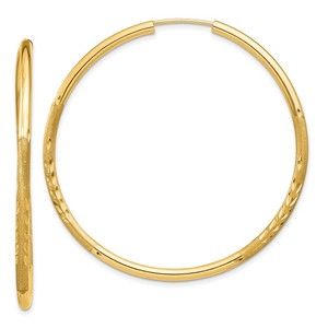 14k 2mm Satin Diamond-cut Endless Hoop Earrings